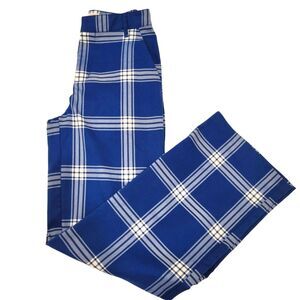 Urban Outfitters Royal Blue/White Plaid Straight Leg High Rise Pants Flat Front